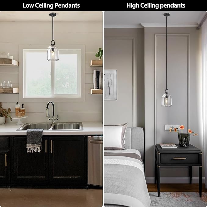 K9 Crystal Black Pendant Light Fixtures, Modern Farmhouse Pendant Lights Kitchen Island, Kitchen Pendant Light Over Island, Indoor Cloche Crystal Pendant Lighting,E12 Bulb Included