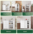 Letaya Storage Cabinet with Doors and Shelves,Small Freestanding Bathroom Floor Metal Cabinets -White