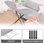 APEXCHASER Full Size Ironing Board with Iron Rest, Lightweight Iron Board with Height Adjustable, Extra Thick Heat-Resistant Cover with Padding, Heavy-Duty Sturdy Metal Legs, 43x13 Grey