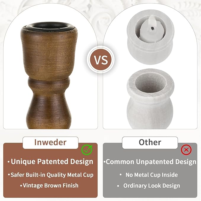 Wooden Taper Candle Holders: Wood Candlestick Holders Rustic Brown Farmhouse Fall Decor for Living Room Dinning Table Centerpiece Christmas Set of 2