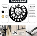 Sun and Moon Metal Wall Decor, Moon Phase Metal Wall Decor, Boho Celestial Wall Art, Celestial Sun Moon Wall Art, Large Sun Face Wall Hanging for Living Room, Outdoor (Black, 20"x19"/50x47cm)