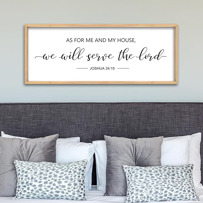 ZZJJHYWGQ As For Me And My House We Will Serve The Lord Wall Decor Art 32" x 12" Large Bible Verse Sign for Bedroom Christian Wood Framed Wall Hanging (Wood)