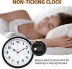 LEIKE Metal Wall Clock 10IN Black, Retro Silent Quartz Battery Operated, Decorative for Patio, Kitchen, Living Room, Bedroom, Pool