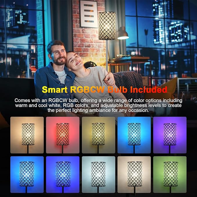 Crystal Floor Lamp,LED Modern Tall Light Standing Lamp, RGB LED Floor Lamp with On/Off Foot Switch Silver Tall Pole Lighting for Bedroom Remoter &APP Control Stepless Dimmable (E26 Base)