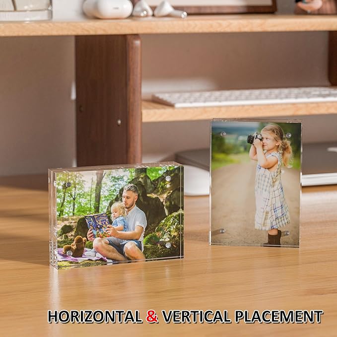 Acrylic Picture Frames 2.5x3.5 inches, 4 Pack, Clear Double Sided Magnetic Photo Frame, Freestanding Frameless Picture Display, Wallet Small Picture Frames for 2x3