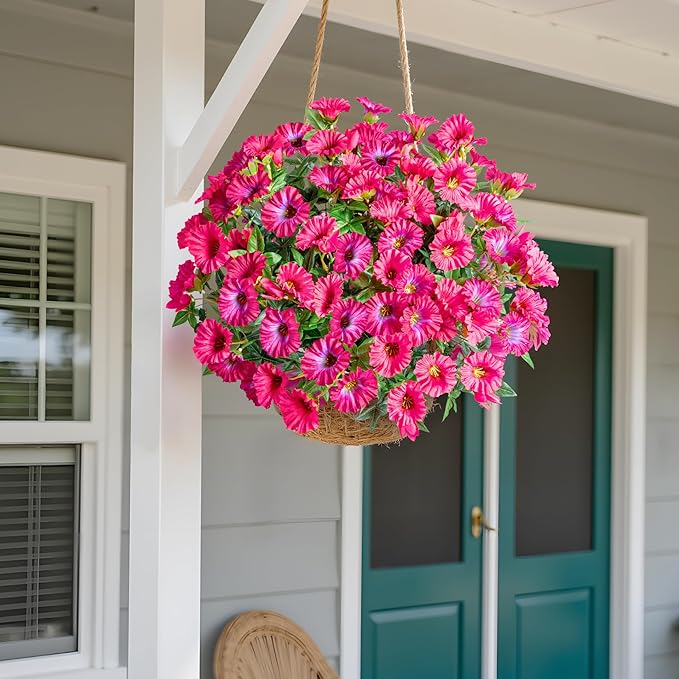 UV Resistant Artificial Petunias 13.3In Fake Flowers Artificial Flowers for Outdoors Silk Flowers 8PCS Fake Hanging Basket Plants Suitable for Outdoor Porch Decoration Patio Decor (Rose red)