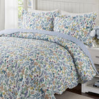 Travan 3-Piece Quilt Set Quilted Bedspread Lightweight Coverlet Set Garden Style Floral Printed Oversized Quilted Bedding Set for All Season, Secret Garden, Queen Size