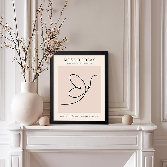 Poster Master Vintage Poster - Retro One Line Butterfly Drawing Print - Butterfly Line Art - Minimal Gift for Him, Her, Animal Lover - Abstract Decor for Home, Office, 8x10 Black Framed