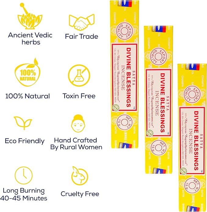 Satya Divine Blessings Incense Sticks, Satya Bng (Bangalore) Insenses 15gmx12 Pack with Raajsee Incense Holder Bundle, Satya Nagchampa Natural Incense