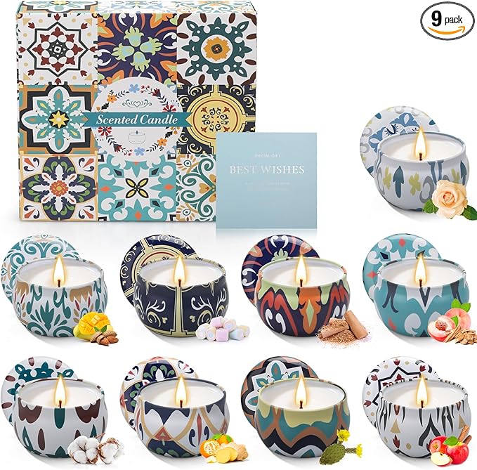 Candles Gifts for Women, 9 Pack Candles for Home Scented, Soy Scented Candle for Home, Aromatherapy Candle Gifts Set for Christmas, Birthday, Mothers Day, Valentine's Day