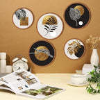 Qunclay 5 Pcs Wall Art Decor Wooden Living Room Wall Decor Bohemian Hanging Farmhouse Geometric 10'' and 8'' Aesthetic Wood Minimalist Posters for Bedroom(Rustic, Leaf)