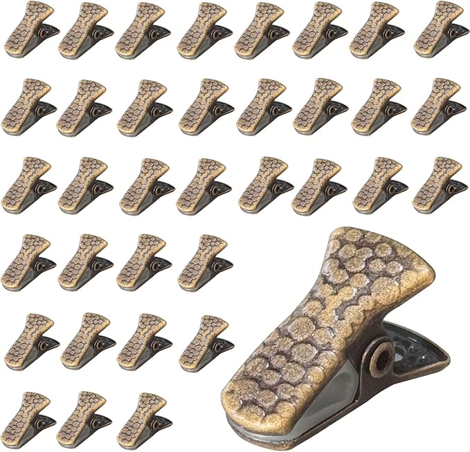 35 Pack Mini Metal Alligator Clips for Crafts Non-Slip Silicone-Coated Retro DIY Badge Small Spring Clips (Bronze)