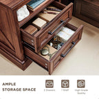 ACCOHOHO 18" Farmhouse Nightstand with Charging Station,End Table with 2 Drawers Storage,Side Table,Bedside Cabinet for Bedroom,Living Room,Brown