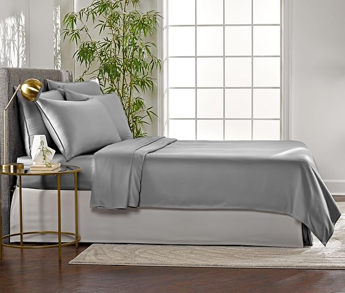 Queen Sheets by Pure Bamboo, Genuine 100% Organic Viscose Derived from Bamboo Bed Sheet Set, Luxuriously Soft & Cooling, Double Stitching, Lifetime Quality Promise (Queen, Stone Grey)