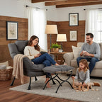 Lazy Chair and Ottoman, Large Accent Lounge Chair with Armrests and a Side Pocket, Modern Leisure Upholstered Sofa Reading Armchair with Footrest for Bedroom, Living Room, Dorm Rooms, Office