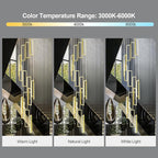 Modern Adjustable Height Pendant Light Fixture Gold 288W LED Pendant Lights 16 Rings Rectangular Chandelier Staircase Large Chandelier Lobby Living Room Foyer High Ceiling Chandeliers