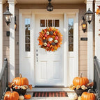 Fall Decor - Fall Wreaths for Front Door Outside, 20 Inch Fall Door Wreath, Handcrafted Autumn Wreath with Colorful Pumpkins Maple Leaves, Fall Decorations for Home Front Door Porch Thanksgiving Decor