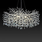 Modern Crystal Chandeliers for Dining Room, 40" Round Silver Tree Branches Chandeliers, Large Dining Room Over Table Chandeliers Lights Fixture, Branches and Crystals Ceiling Light Fixtures