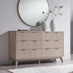 T4TREAM Fluted 6 Drawers Dresser, 54" Wide Modern Chest of Drawers, Curved Profile Design, Dresser TV Stand, Wood Drawer Organizer for Bedroom, Living Room, Hallway, White Alder