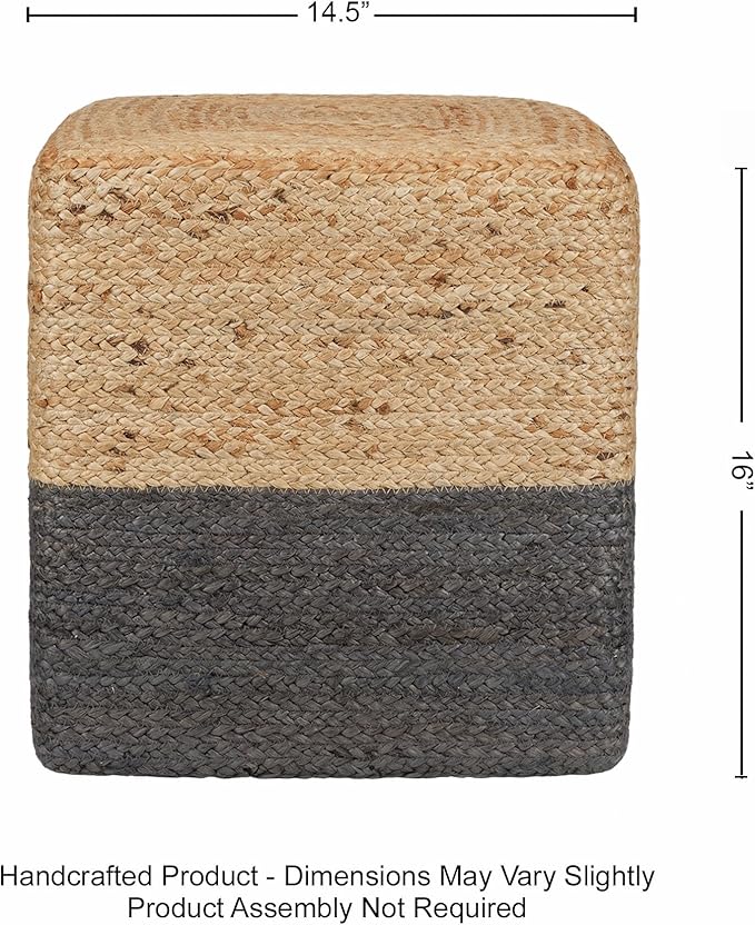 REDEARTH · Cube Pouf Foot Stool Ottoman - Jute Braided Pouffe Poof Accent Sitting Footrest for The Living Room, Bedroom, Nursery, Patio, Lounge & Other Rooms (14.5”x14.5”x16”; Natural Gray)