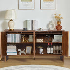 Sideboard Buffets Cabinet, Modern Accent Storage Cabinet with 4 Fluted Doors and Adjustable Shelves, Wood Credenza Buffet Sideboards, Console Table for Kitchen Dining Living Room Entryway (Walnut)