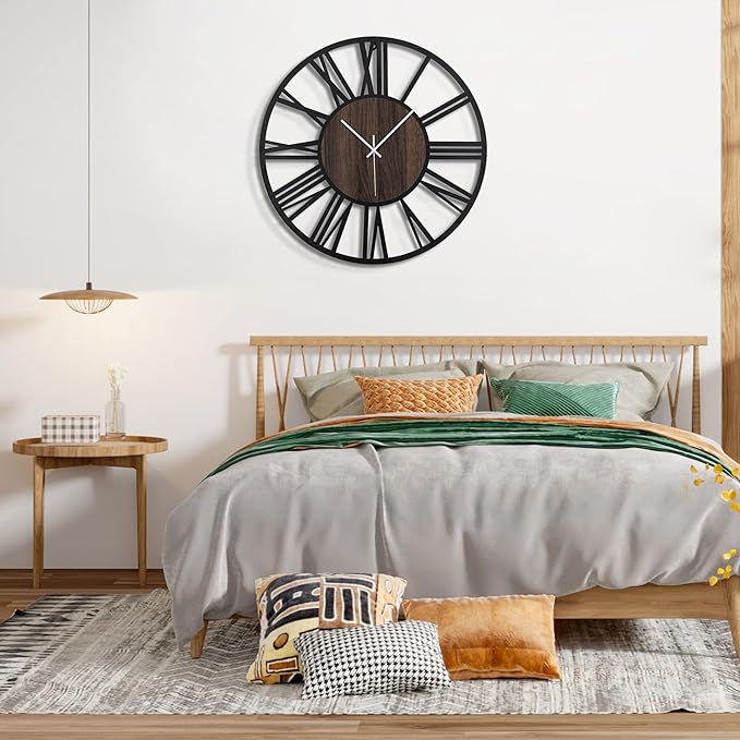 Large Wall Clock for Living Room Decor, 16 Inch Non Ticking Silent, Battery Operated Modern Vintage Oversized Wall Clock for Bedroom Kitchen