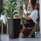 Worth Garden 2-Pack 22" H. Black Square Tapered Planter with Inside Pots - Plastic Plant Pots for Indoor Outdoor - Modern Wavy Finish Decorative Flower Pots for Front Porch Containers Patio Deck