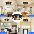 Flush Mount Ceiling Light Fixture, 3-Light Ceiling Light Fixture for Hallway, Black Hallway Light Fixtures Ceiling,Light Fixtures Ceiling Mount for Kitchen,Farmhouse,Hall (1 Pack)