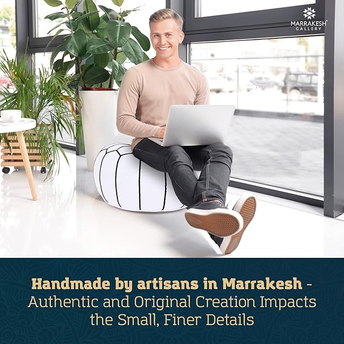 Marrakesh Gallery Genuine Leather Round Pouf Unstuffed - Moroccan Ottoman Footstool, Footrest Cover - Boho Decor - Bohemian Living Room, Bedroom, Kids Room, Gift & Wedding