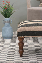 Handmade Jute Soft Ottomans Square Shape Stool for Sitting and Foot Rest with Wooden Legs, Entryway Modern Stool for Living Room, Bedroom, Hall (White, L 15.74 x W 15.74 x H 14 inch)