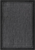 CAMILSON Indoor Outdoor Rug, 6x9 Bordered Dark Grey Black Modern Area Rugs for Indoor and Outdoor Patios, Kitchen and Hallway Mats, Washable Porch Deck Outside Carpet (Bordered Black, 6 x 9)