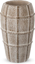 Briful Rustic Terracotta Flower Vase for Home Decor – 9" Brown Farmhouse Textured Barrel-Style Ceramic Vase Vintage Handcrafted Gridded Design for Faux & Dried Flowers Living Room Table Centerpiece
