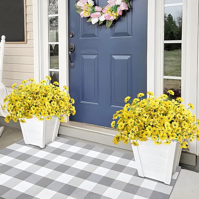 Krissing 48 Bundles Outdoor Artificial Flowers UV Resistant Fake Silk Flowers Faux Plastic Plants Outside Garden Porch Window Box Summer Decoration (Yellow)