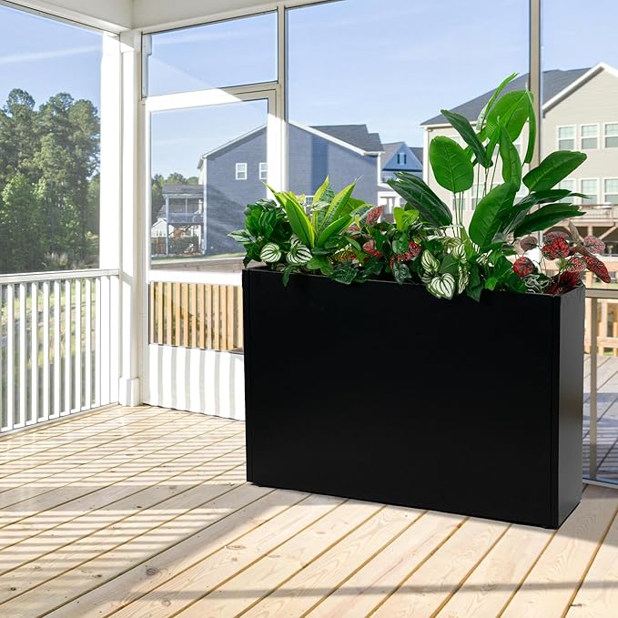 Kozyard 36" x 12" x 24" Metal Rectangular Planter Box Steel Long Box Planter Black Powder Coated Steel Plant Pot All-Weather Use with Partition Panel for Indoor Outdoor for Trees, Plants Flowers