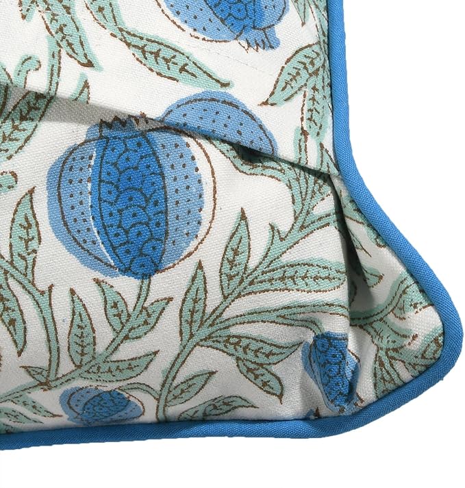 Ridhi Queen Blue Block Print Preppy Grandmillennial Pillow Cover Set of 2-20" x 20" Throw Pillow for Home White Floral Pillow Cover Grandmillennial Home Decor Thanksgiving