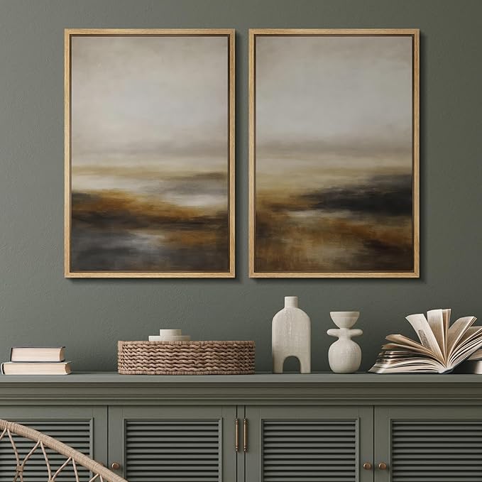 SIGNFORD Framed Canvas Print Wall Art Set Abstract Neutral Landscape Modern Beige and Brown Illustration Modern Art Decorative Nordic Nature for Living Room, Bedroom, Office - 24"x36"x2 Natural