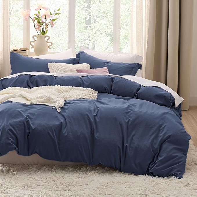 Bedsure Navy Duvet Cover Twin/Twin XL Size - 2 Pieces Prewashed Cotton-Like Extra Soft Bedding Set, Includes 1 Twin Duvet Cover 68x90 Inches with Zipper Closure & 1 Pillow Sham, No Comforter