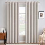 MIULEE 100% Blackout Linen Textured Curtains for Bedroom Solid Thermal Insulated Ivory Grommet Room Darkening Curtains & Drapes Luxury Decor for Living Room Nursery 62 x 90 Inch (2 Panels)