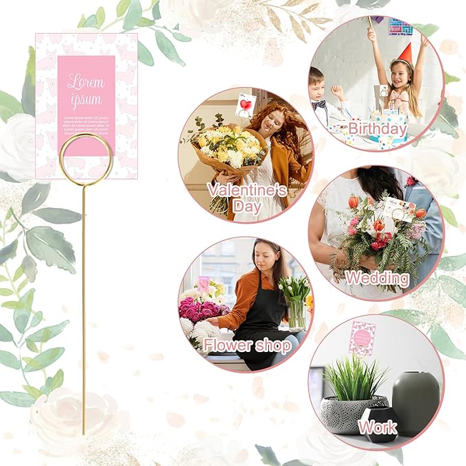 20 Pcs Floral Pick Card Holder Picture Holders Wire Clip for Tables, DIY Craft Gift Card Holder for Centerpieces Memo Holder Metal Place Card Holders for Party Birthday Office Cake Topper