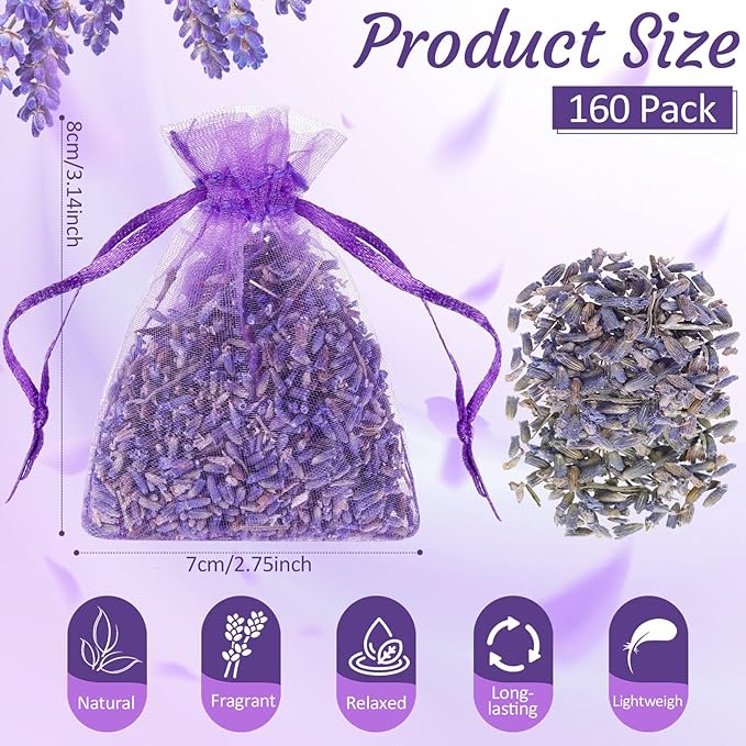 Demissle 160 Pcs French Lavender Sachets Bags Bulk for Drawers and Closets Home Fragrance Dried Flower Lavender Sachets Bridal Shower Favors