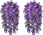 HyeFlora Artificial Faux Hanging Plants Flowers Vines for Outdoor Outside Fall Decoration, 2PCS Fake Silk Daisy Mums UV Resistant Look Real Purple Orchid Vine for Front Door Porch Planter Balcony