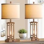 27.5 Tall Farmhouse Table Lamps with USB C + USB A Charge Ports, Rustic Living Room Lamps Set of 2, Black Industrial End Table Lamp for Bedroom Living Room Nightstand (Wood)