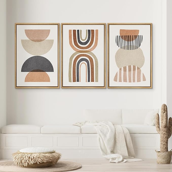 SIGNWIN Framed Canvas Print Wall Art Set Geometric Rainbow Semi-Circle Collage Abstract Shapes Illustrations Modern Art Contemporary Minimal Ultra for Living Room, Bedroom, Office - 24"x36"x3 Natural