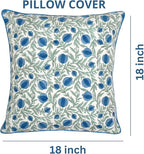 Ridhi Queen Blue Block Print Preppy Grandmillennial Pillow Cover Set of 2-18" x 18" Throw Pillow for Home White Floral Pillow Cover Grandmillennial Home Decor Thanksgiving