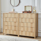 5 Drawer Double Dresser for Bedroom, Modern Wide Chest of Drawers with Fluted Panel Design,Wood Storage Dressers Chest of Drawers for Bedroom Living Room Hallway Closet,Natural,2 Sets