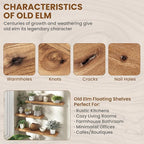 Solid Elm Wood Floating Shelves, 36 Inch Wood Floating Shelves for Wall, Live Edge Wooden Shelves Wall Mounted for Books, Bathroom, Kitchen, Natural Color, Set of 2