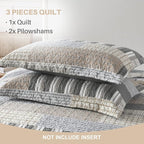 Y-PLWOMEN Quilts Queen Size - 100% Cotton Brown Grey Queen Quilt Farmhouse Plaid Quilted Bedspread, 3 Pieces Lightweight Reversible Queen Size Quilt Bedding Set for All Season