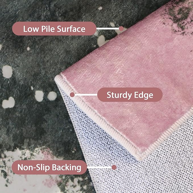 Area Rugs 8x10 for Living Room Bedroom, Modern Splash Abstract Machine Washable Rug, Large Soft Low Pile Floor Cover with Non Slip Backing for Dining Room, Pink/Charcoal