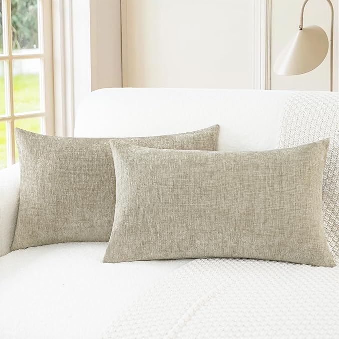 CaliTime Throw Pillow Covers Decorative 12 X 20 Inches Pack of 2 Cozy Chenille Cushion Case for Couch Sofa Bed Living Room Home Light Taupe
