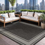 Beverly Rug Large Outdoor Rug 9x12 Modern Bordered Area Rugs for Indoor and Outdoor Patio Deck Porch Garden Waterproof Weather Sun Resistant Washable Outside Carpet (9 x 12 Dark Gray)